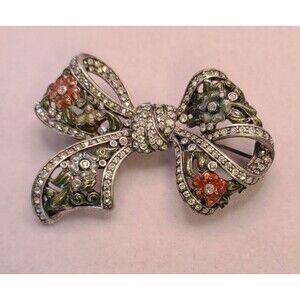 Nolan Miller Enamel Flowers on Bow Brooch/Pin Vintage